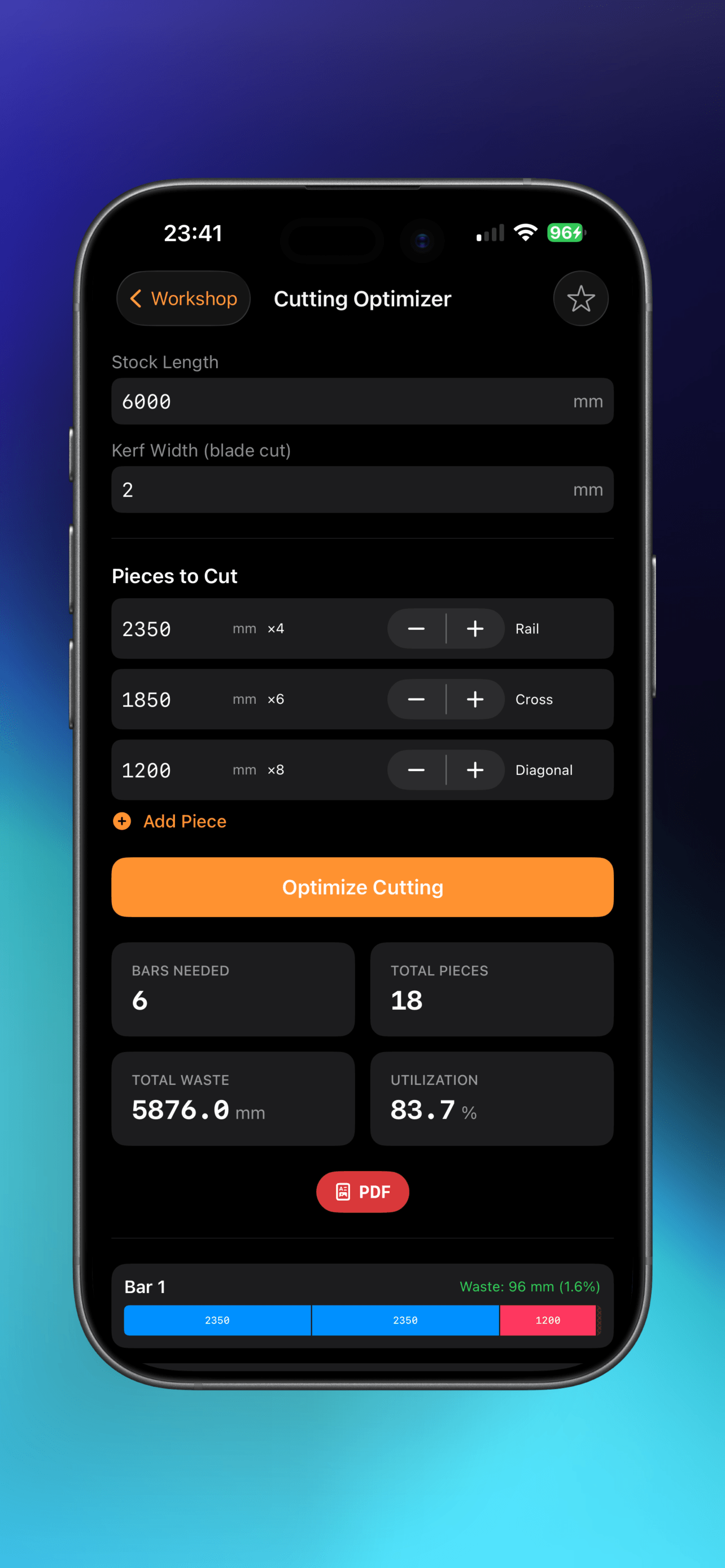 FabricatorPro cutting optimizer with waste minimization